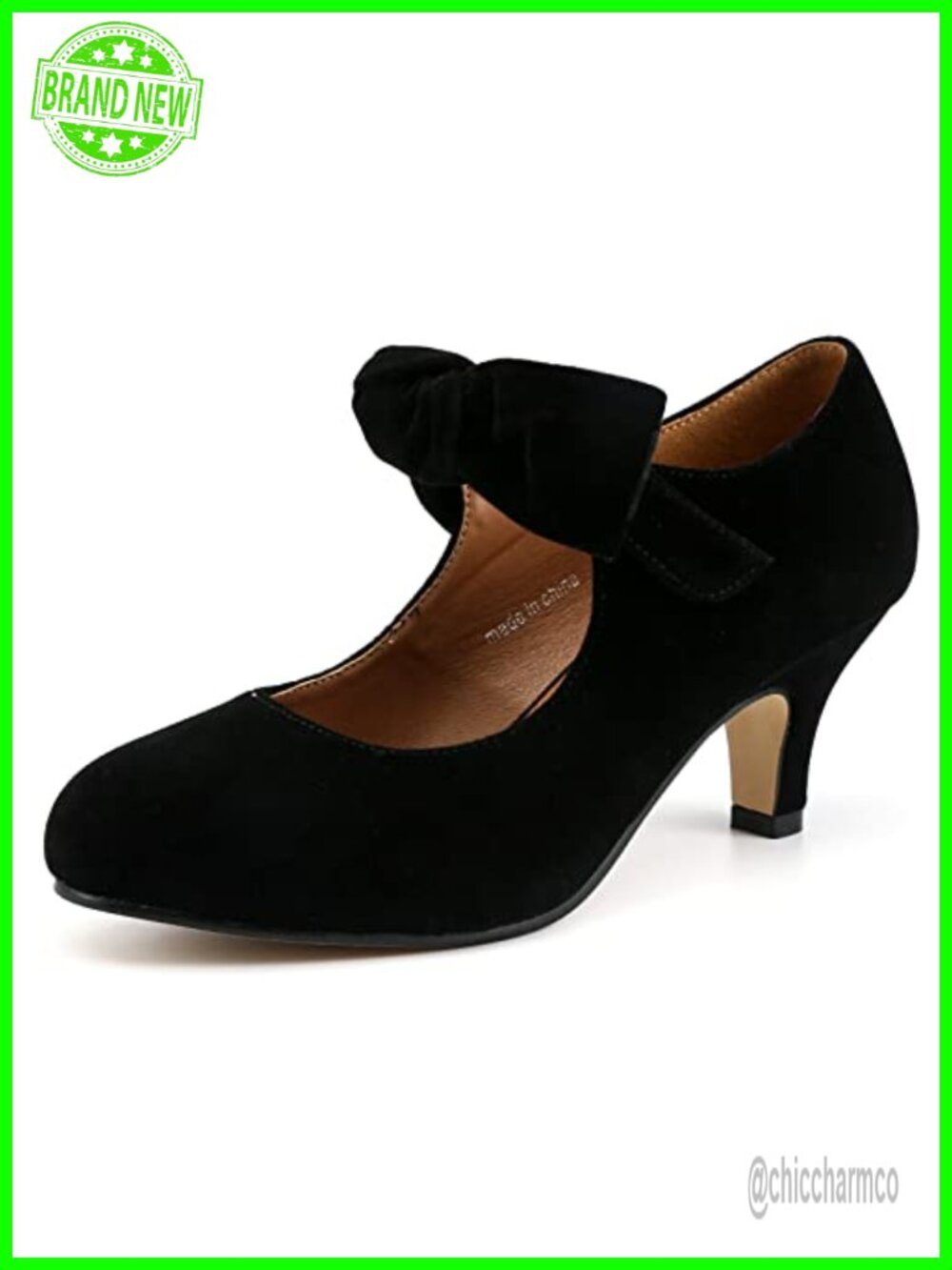 Women's Mary Jane Kitten Heel Pumps Bow Dress Shoes Faux Velvet PU